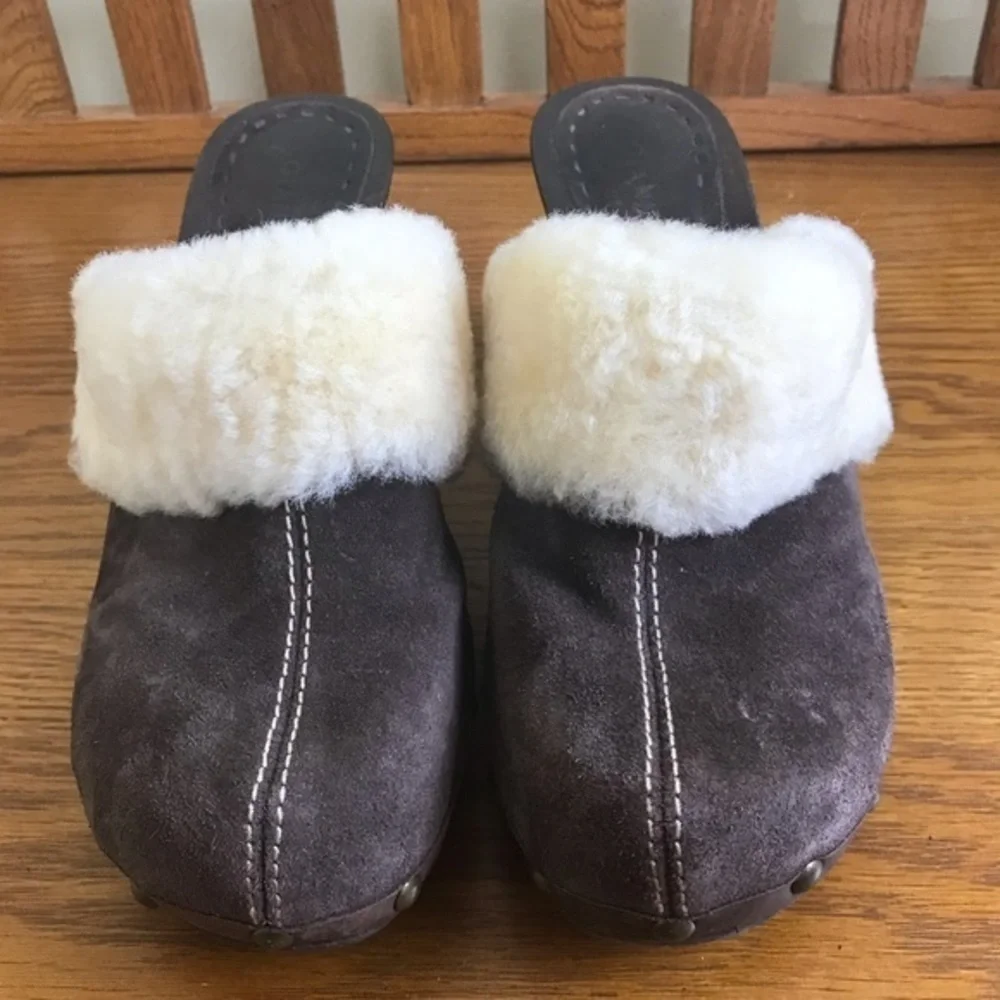 Gianni Bini Furrever Brown Suede Clogs - Picture 3 of 6